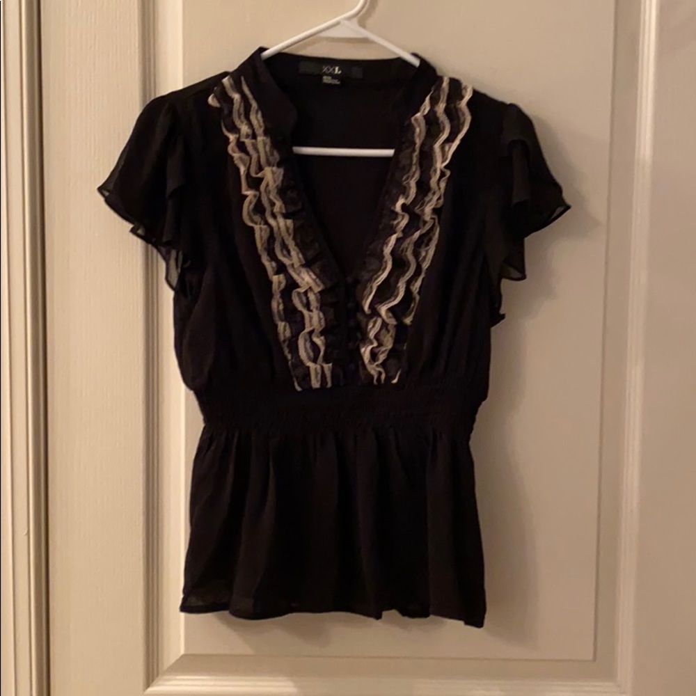 Forever 21 Women’s black ruffle sheer top